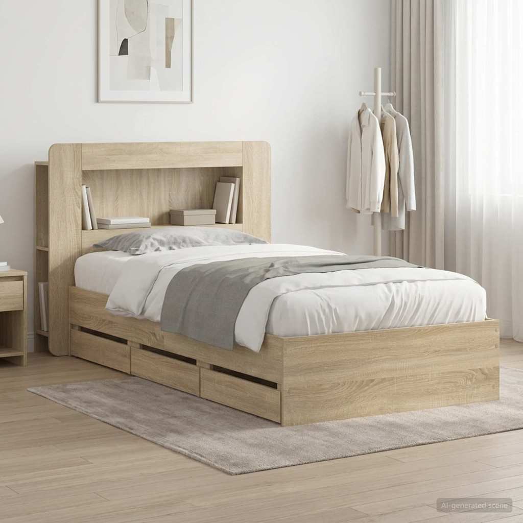 vidaXL Σκελετός κρεβατιού με αποθήκευση Sonoma Δρυς 75 x 190 cm