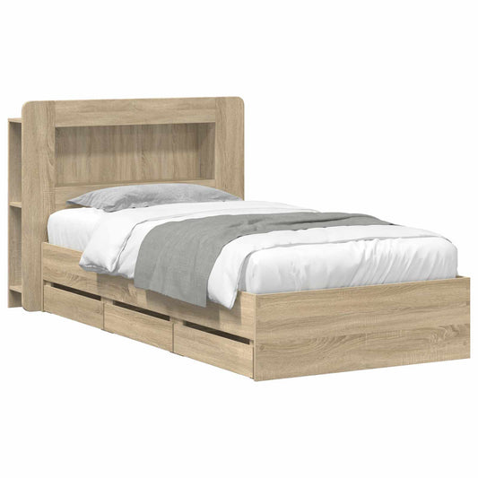 vidaXL Σκελετός κρεβατιού με αποθήκευση Sonoma Δρυς 75 x 190 cm
