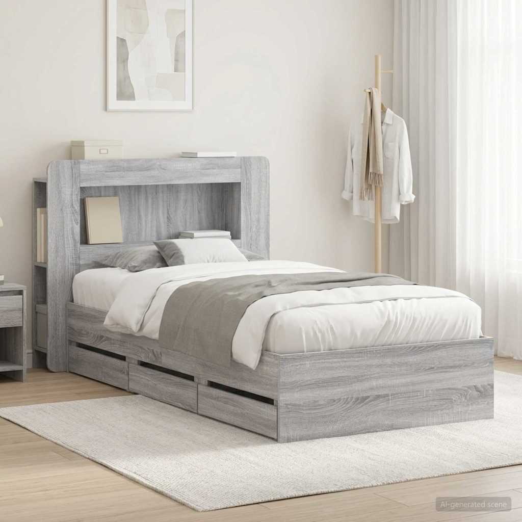 vidaXL Σκελετός κρεβατιού με αποθήκευση Γκρι Sonoma 90 x 190 cm