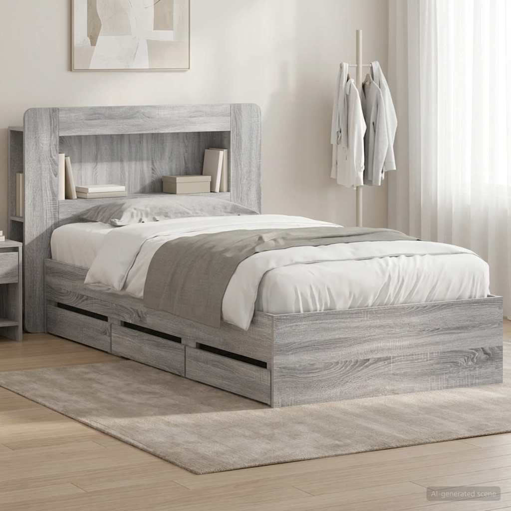 vidaXL Σκελετός κρεβατιού με αποθήκευση Γκρι Sonoma 90 x 200 cm