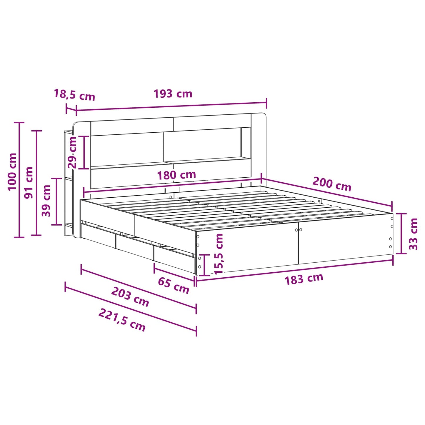 vidaXL Σκελετός κρεβατιού με αποθήκευση Γκρι Sonoma 180 x 200 cm