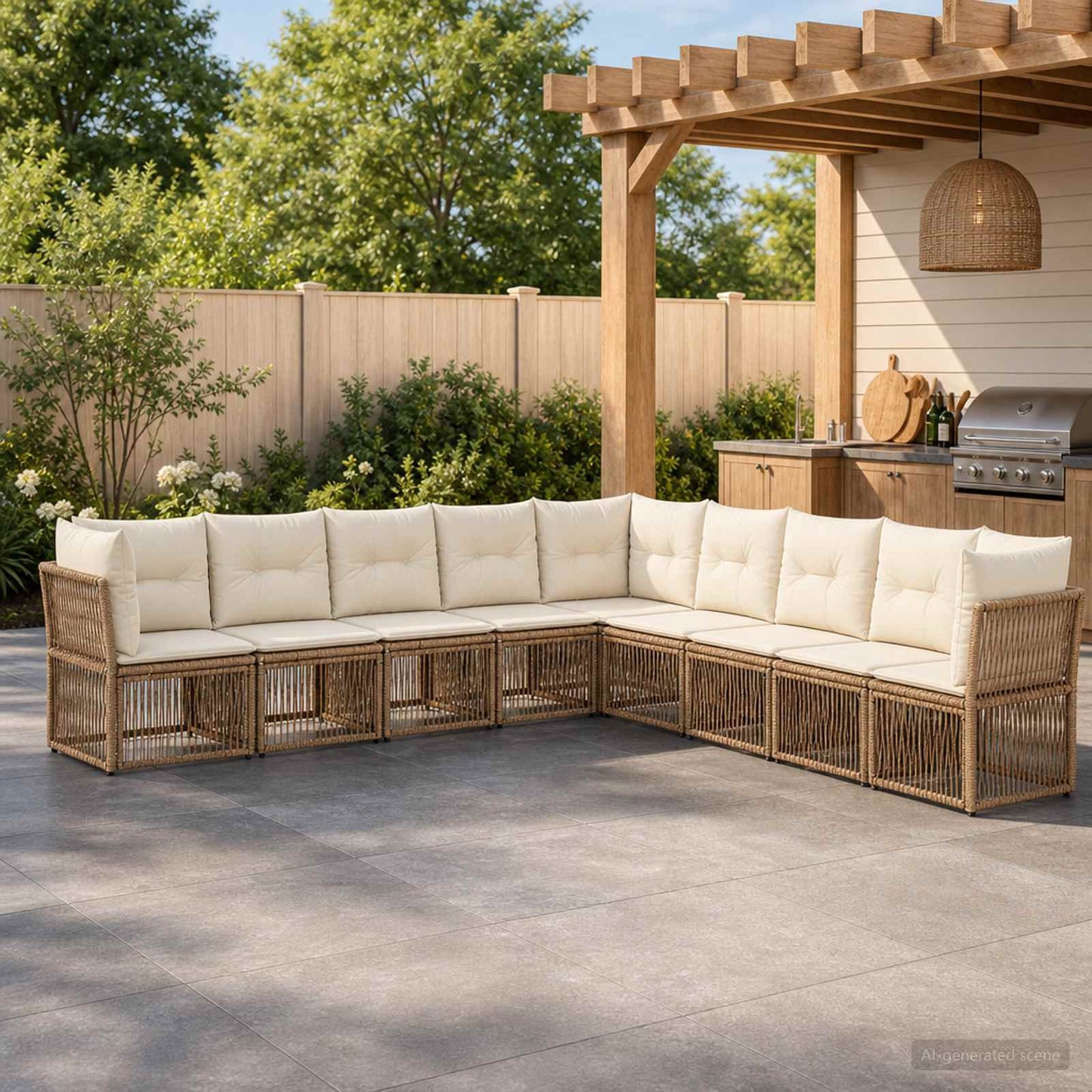 vidaXL Σετ Καναπέ Κήπου 9 pcs Μπεζ συνθετικό ρατάν