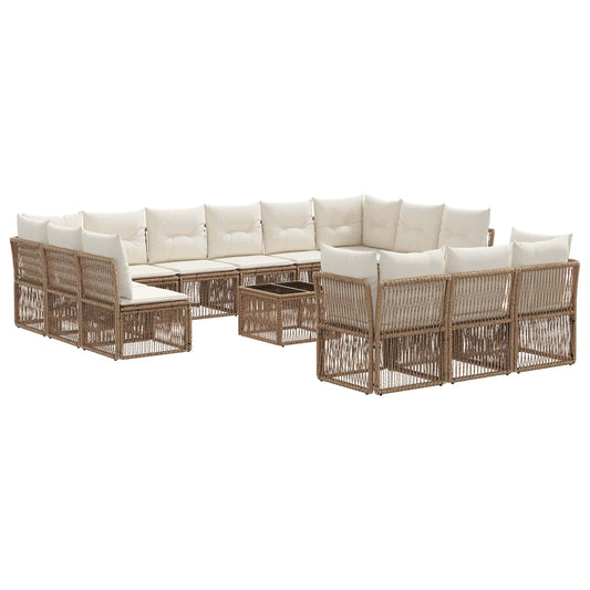 vidaXL Σετ Καναπέ Κήπου 14 pcs Μπεζ συνθετικό ρατάν