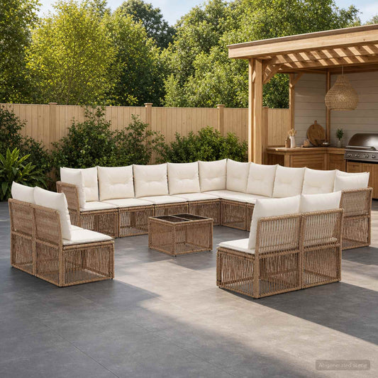 vidaXL Σετ Καναπέ Κήπου 14 pcs Μπεζ συνθετικό ρατάν