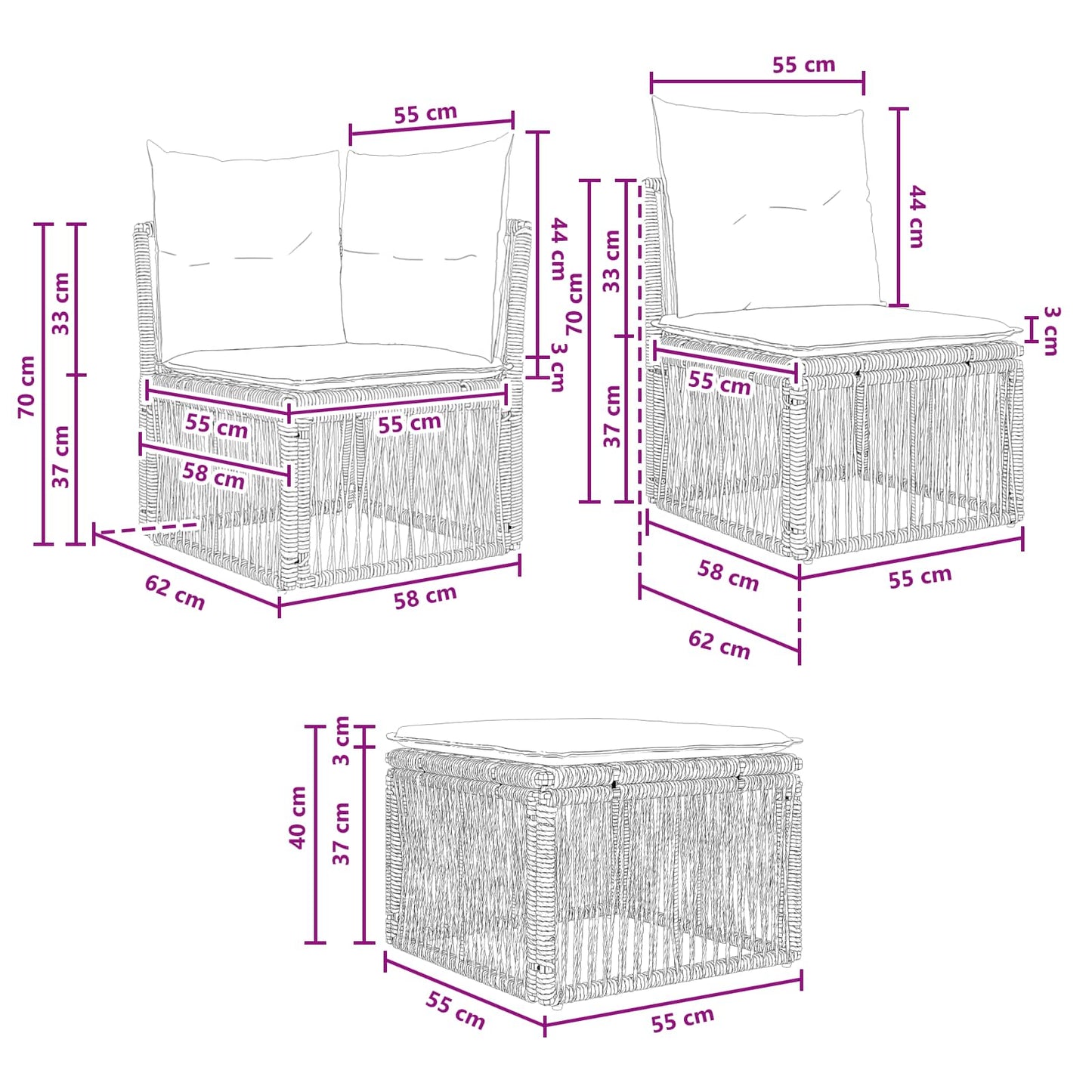 vidaXL Σετ Καναπέ Κήπου 11 pcs Μαύρο συνθετικό ρατάν
