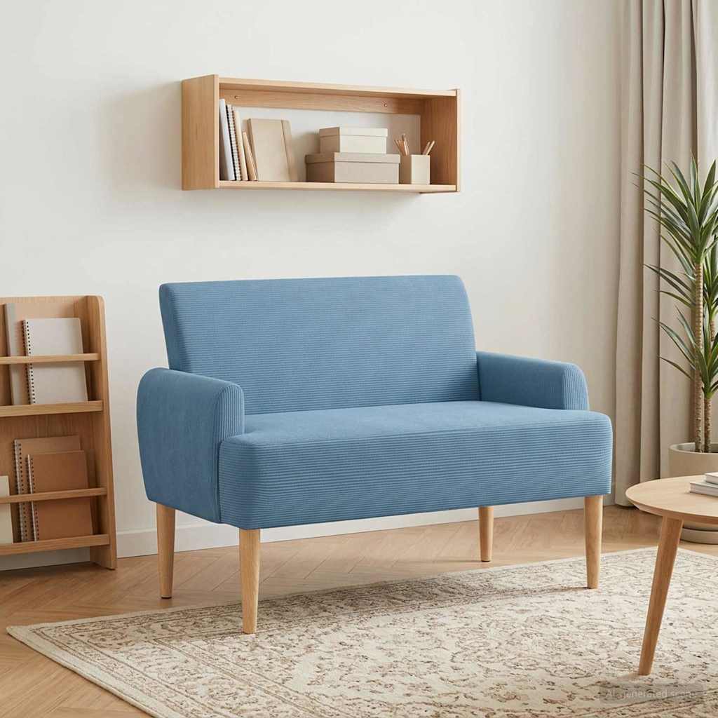 vidaXL Love seat με κουμπιά Μπλε 116 x 67 x 81 εκ Υφασμάτινο Κορντουρά