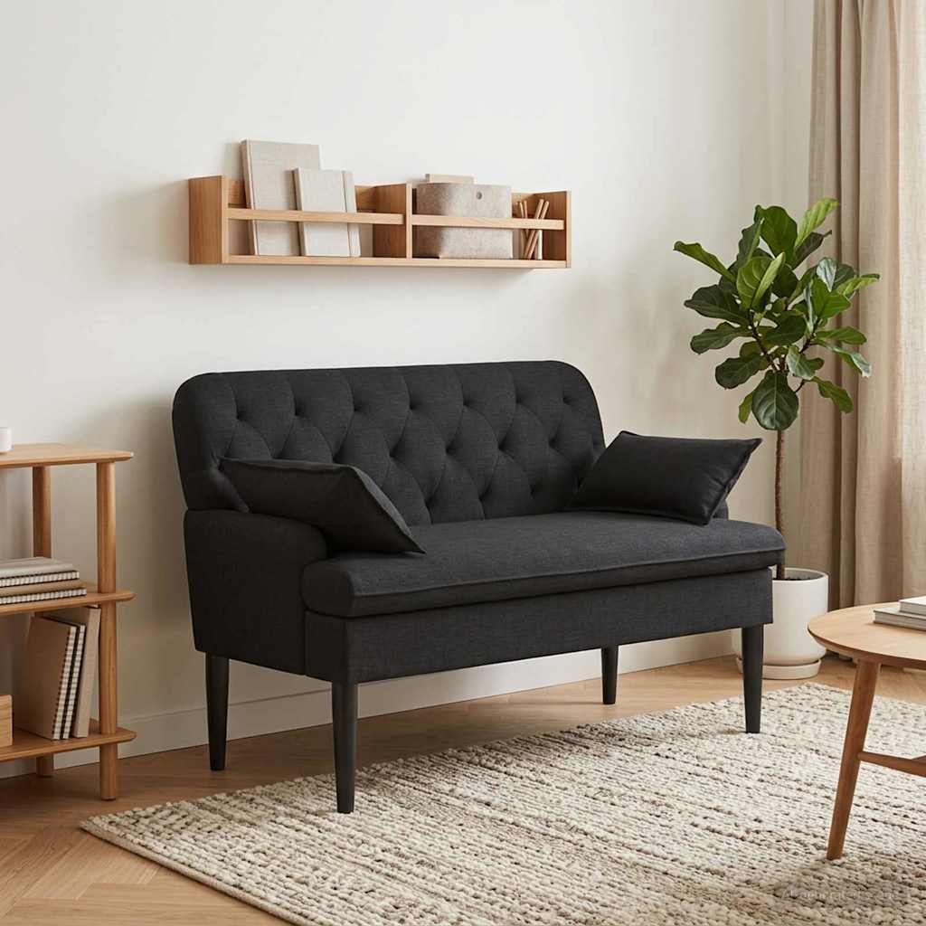 vidaXL Love seat με κουμπιά Μαύρο 111 x 68 x 80 εκ. Ύφασμα