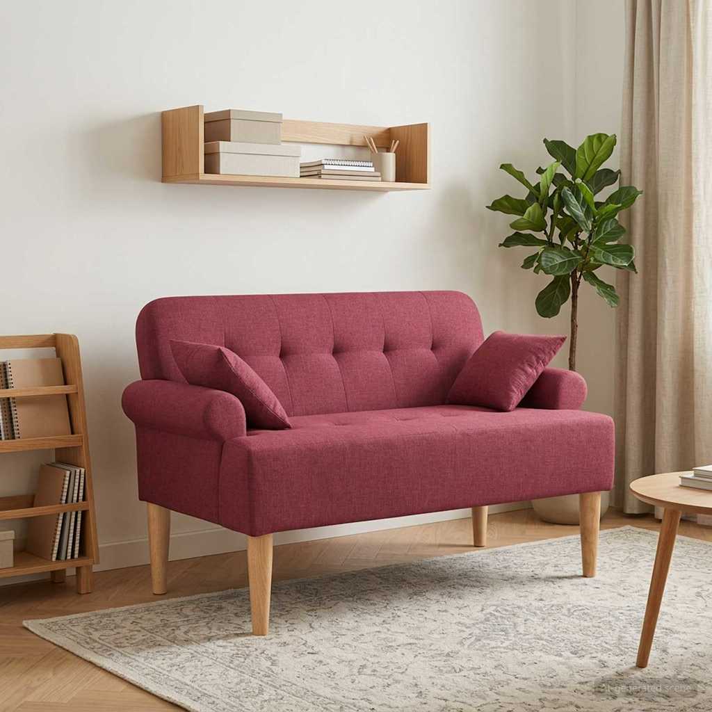 vidaXL Love seat με κουμπιά Κόκκινο 120 x 65 x 79 εκ Ύφασμα