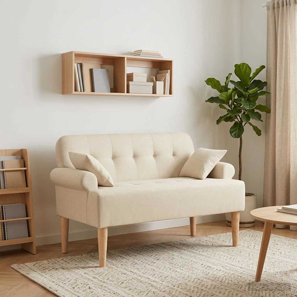 vidaXL Love seat με κουμπιά Κρεμ 120 x 65 x 79 εκ Ύφασμα