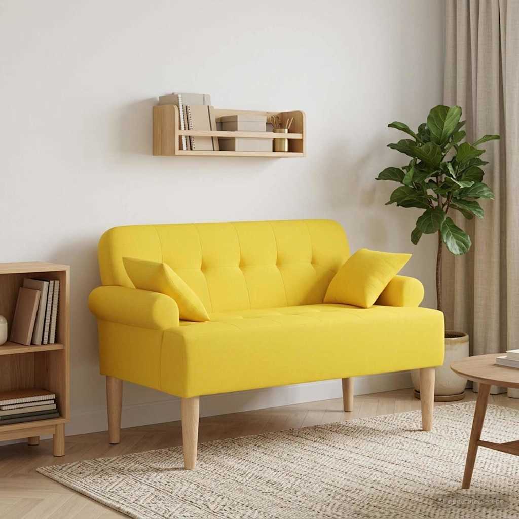 vidaXL Love seat με κουμπιά Ανοιχτό Κίτρινο 120 x 65 x 79 εκ Ύφασμα
