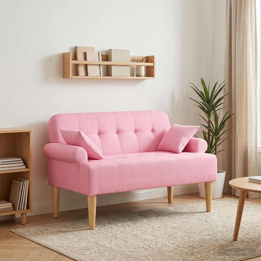 vidaXL Love seat με κουμπιά Ροζ 120 x 65 x 79 εκ Ύφασμα