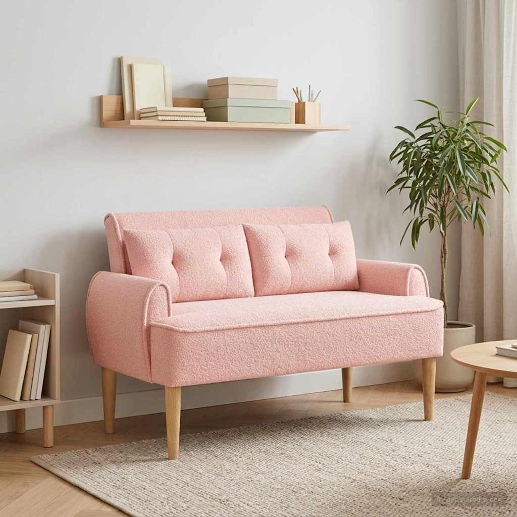 vidaXL Love seat με κουμπιά Ροζ 117 x 67 x 77 εκ. Μπουκλέ