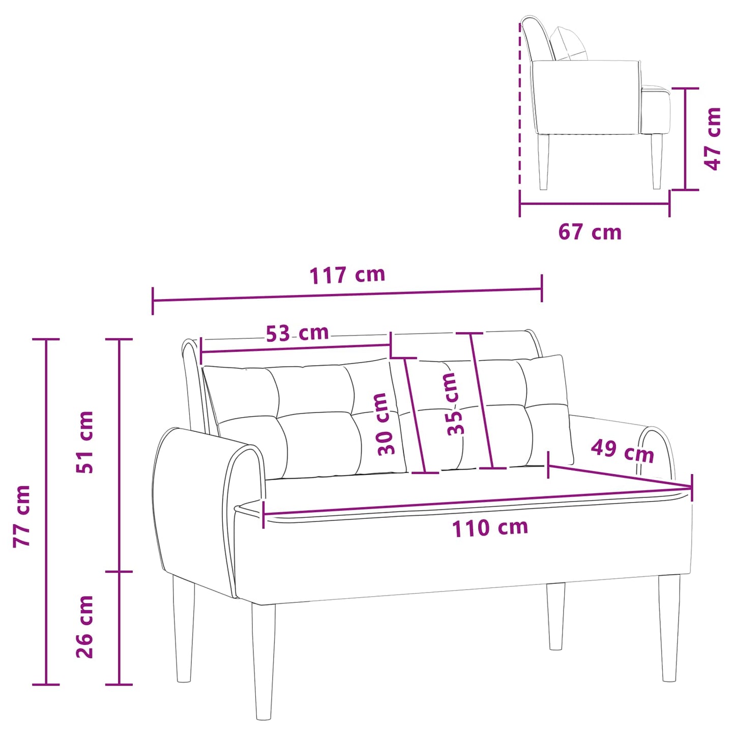 vidaXL Love seat με κουμπιά Σκούρο Γκρι 117 x 67 x 77 εκ. Μπουκλέ