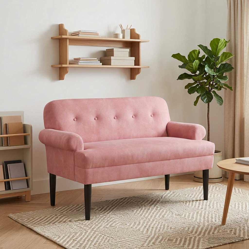 vidaXL Love seat με κουμπιά Ροζ 120 x 66 x 78 εκ. Βελούδο