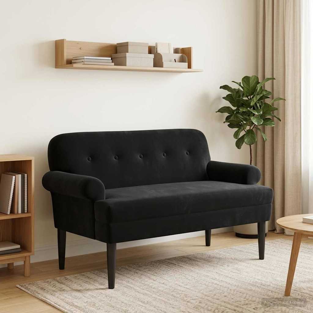 vidaXL Love seat με κουμπιά Μαύρο 120 x 66 x 78 εκ. Βελούδο