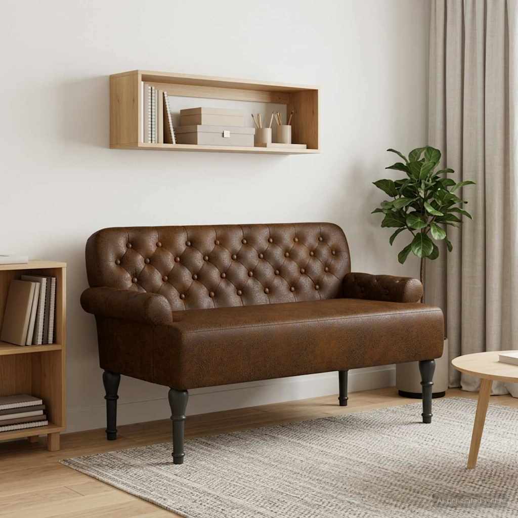 vidaXL Love seat με κουμπιά Καφέ 120 x 65 x 78 εκ