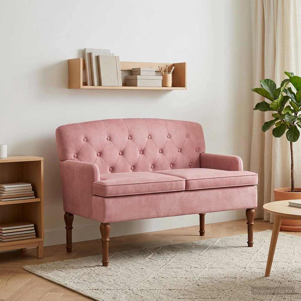 vidaXL Love seat με κουμπιά Ροζ 111 x 65 x 79 εκ Βελούδο
