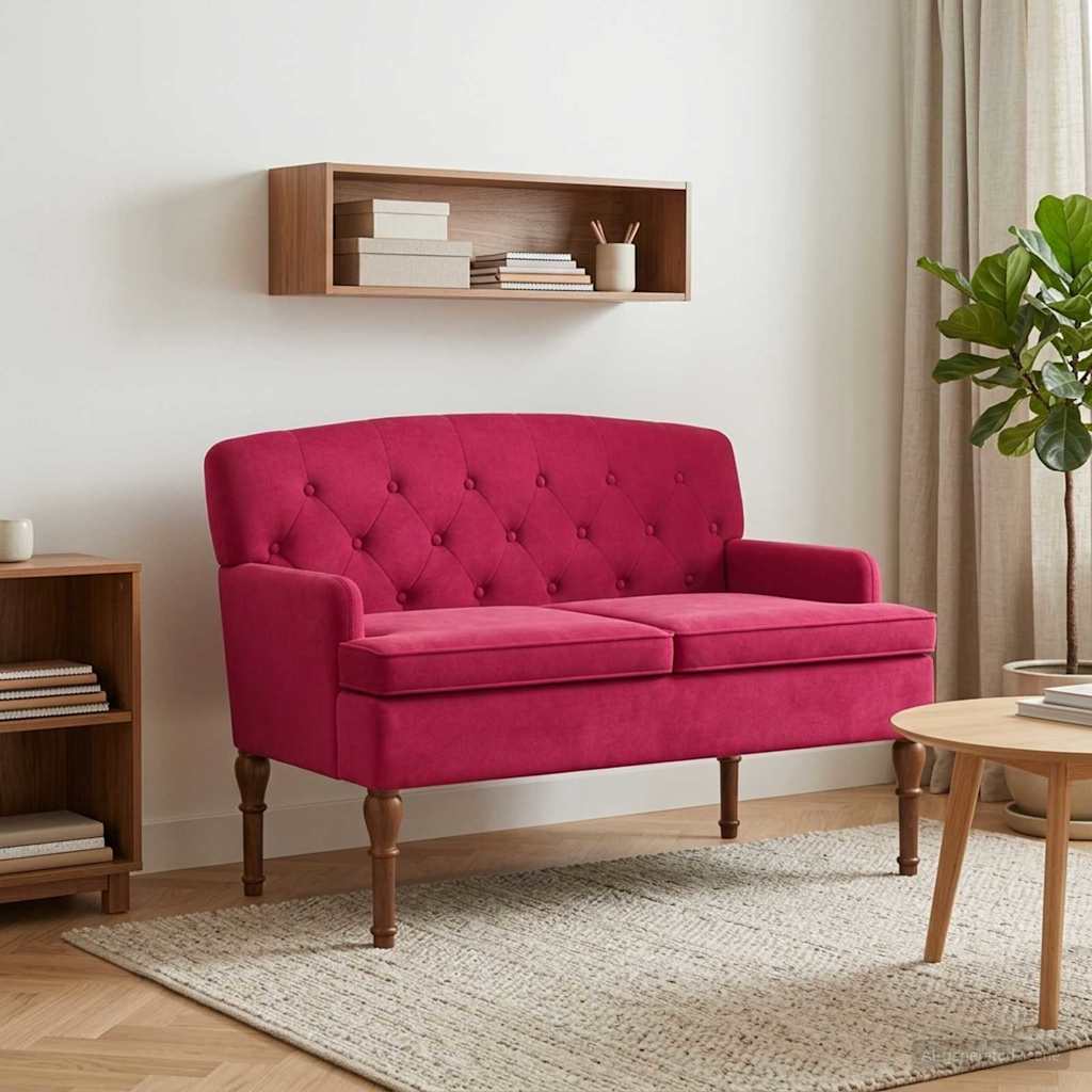 vidaXL Love seat με κουμπιά Κόκκινο 111 x 65 x 79 εκ Βελούδο