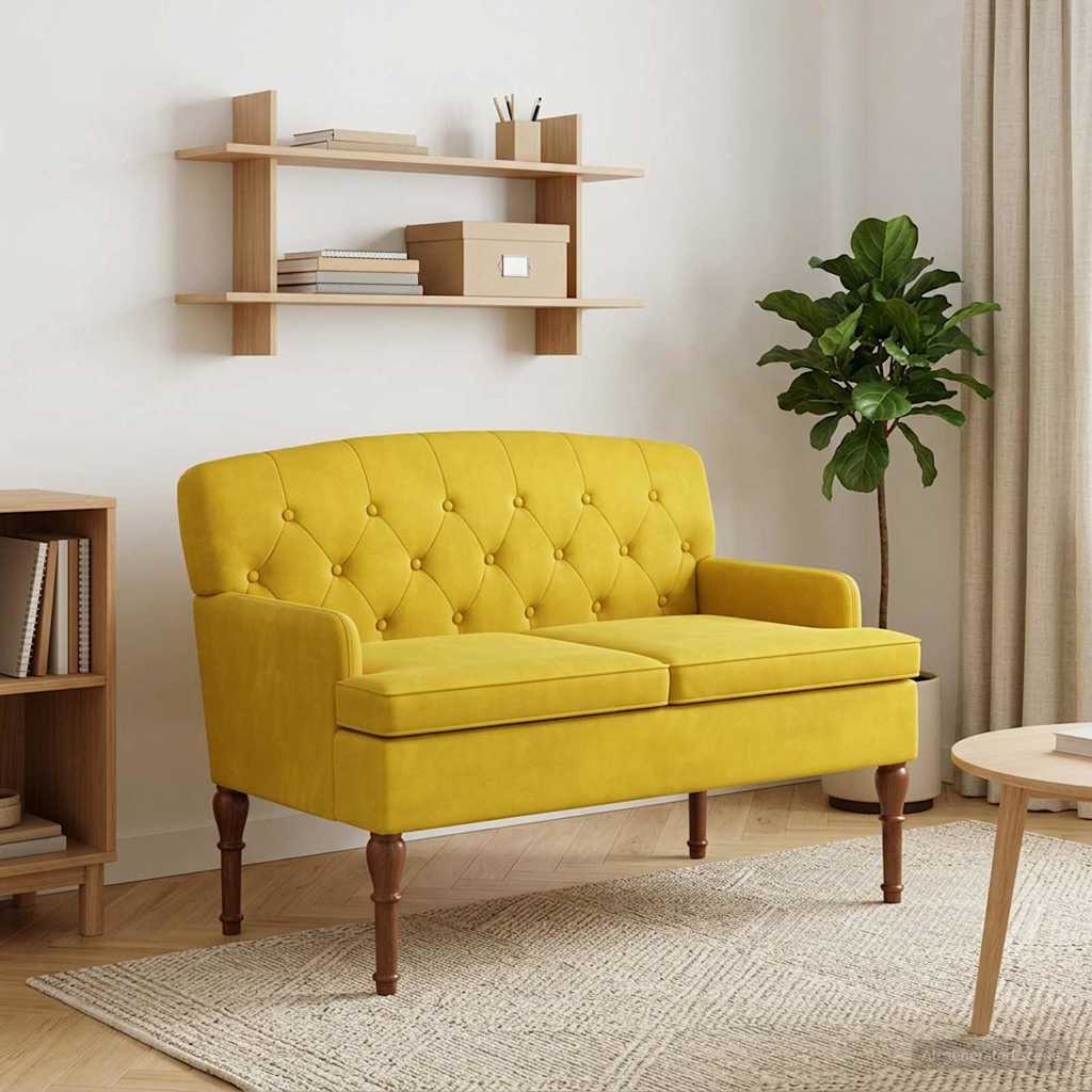 vidaXL Love seat με κουμπιά Απαλό Κίτρινο 111 x 65 x 79 εκ Βελούδο