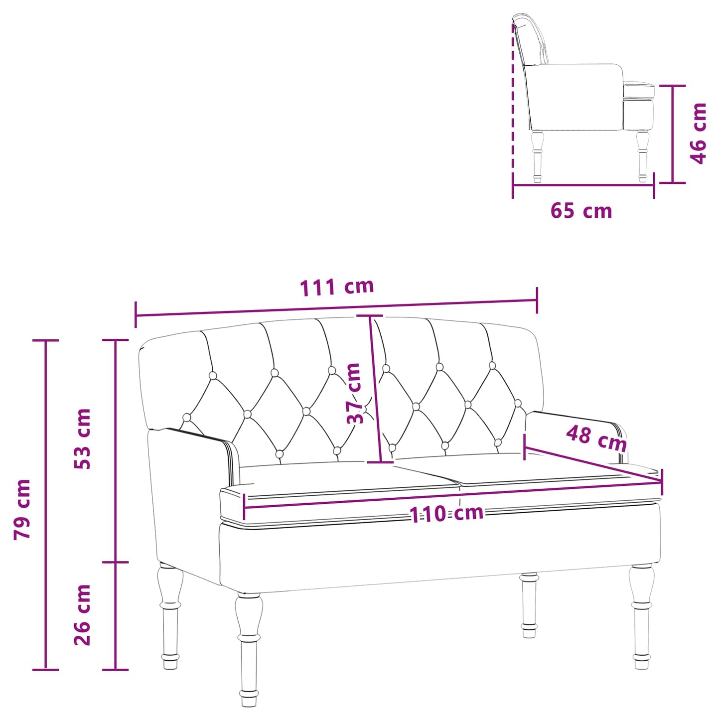 vidaXL Love seat με κουμπιά Απαλό Κίτρινο 111 x 65 x 79 εκ Βελούδο