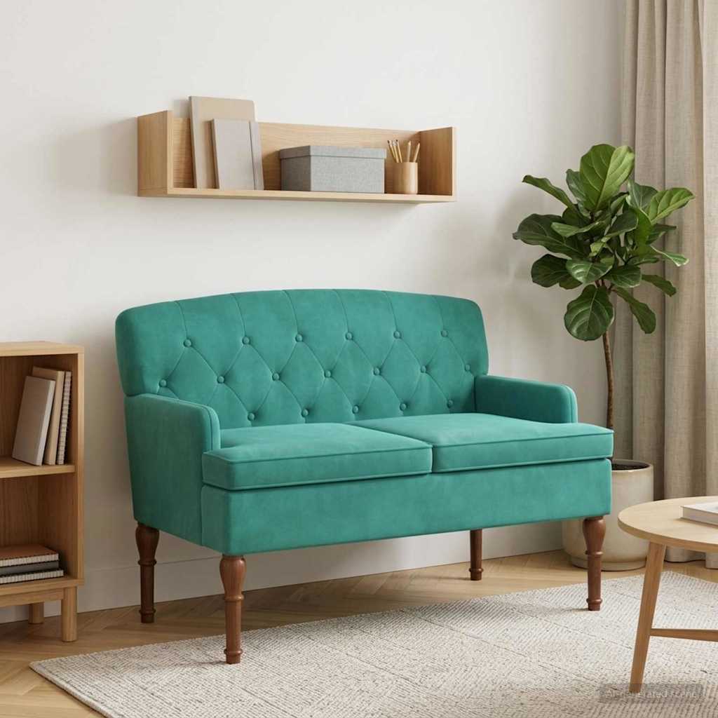 vidaXL Love seat με κουμπιά Τιρκουάζ 111 x 65 x 79 εκ Βελούδο