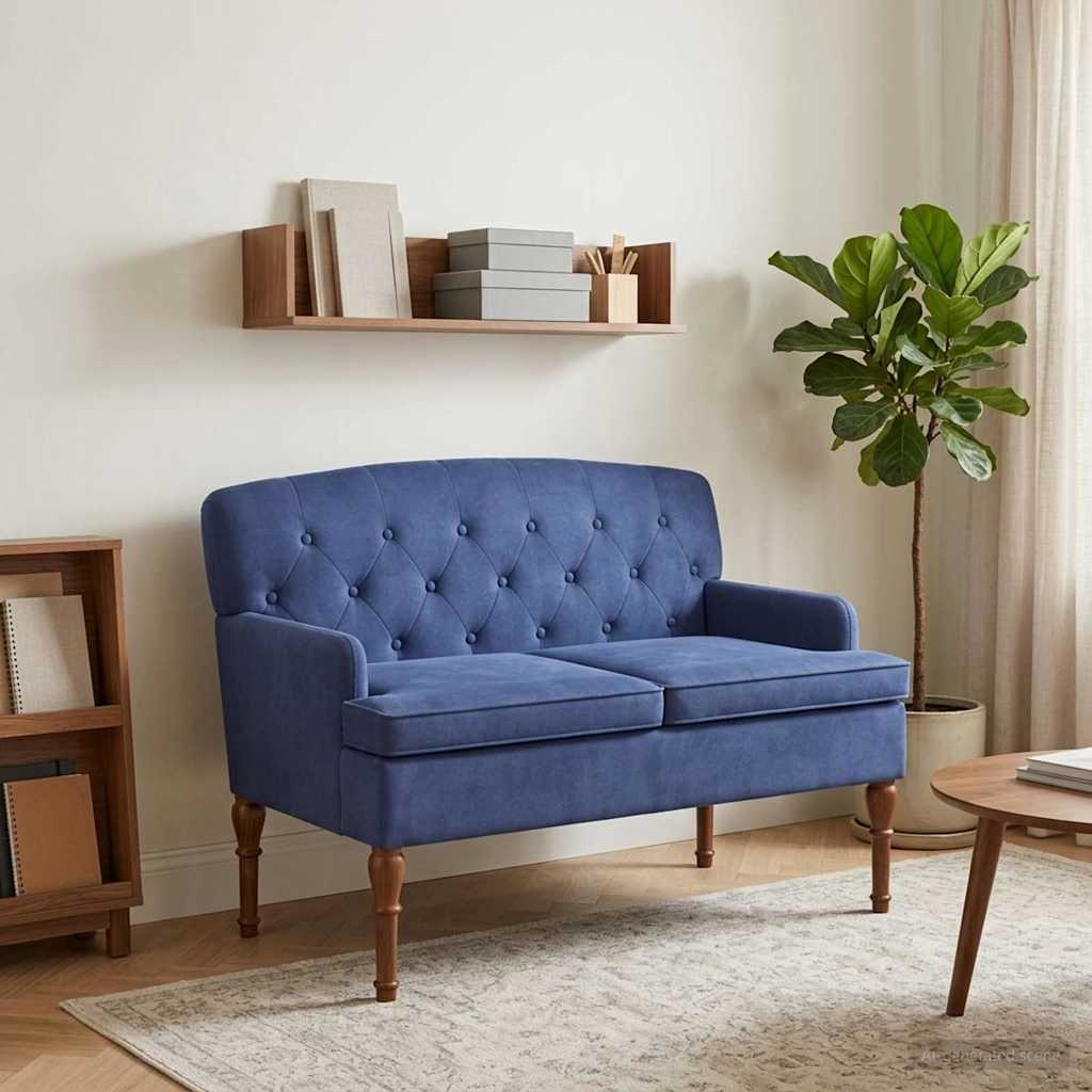 vidaXL Love seat με κουμπιά Μπλε Αστυνομίας 111 x 65 x 79 εκ Βελούδο