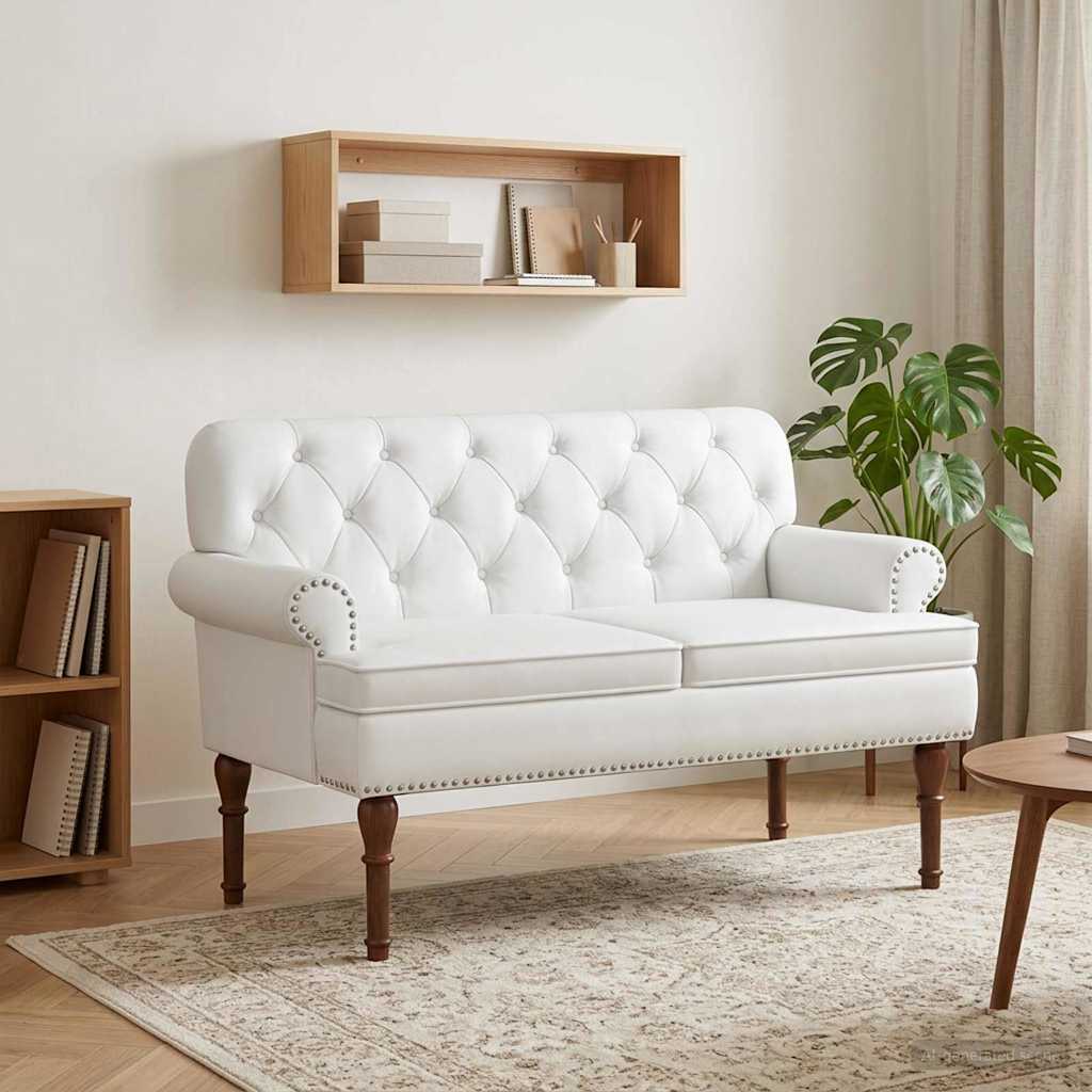 vidaXL Love seat με κουμπιά Λευκό 120 x 65 x 77 εκ Τεχνητό Δέρμα