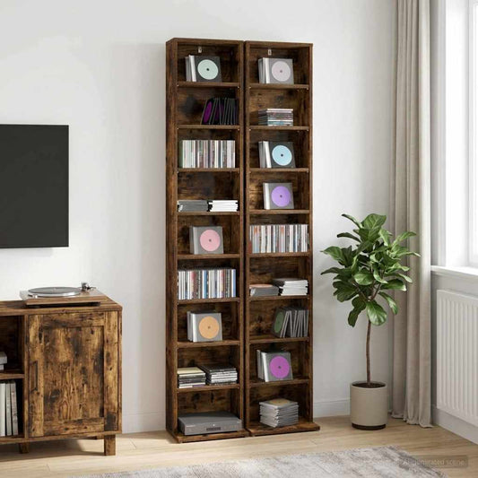 vidaXL Ντουλάπα CD 2 τμχ. Καπνισμένο Ξύλο Δρυός 33 x 23,5 x 175 εκ.
