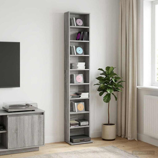 vidaXL Ντουλάπα CD Γκρι Sonoma 33 x 23,5 x 175 εκ. Επεξεργασμένο Ξύλο