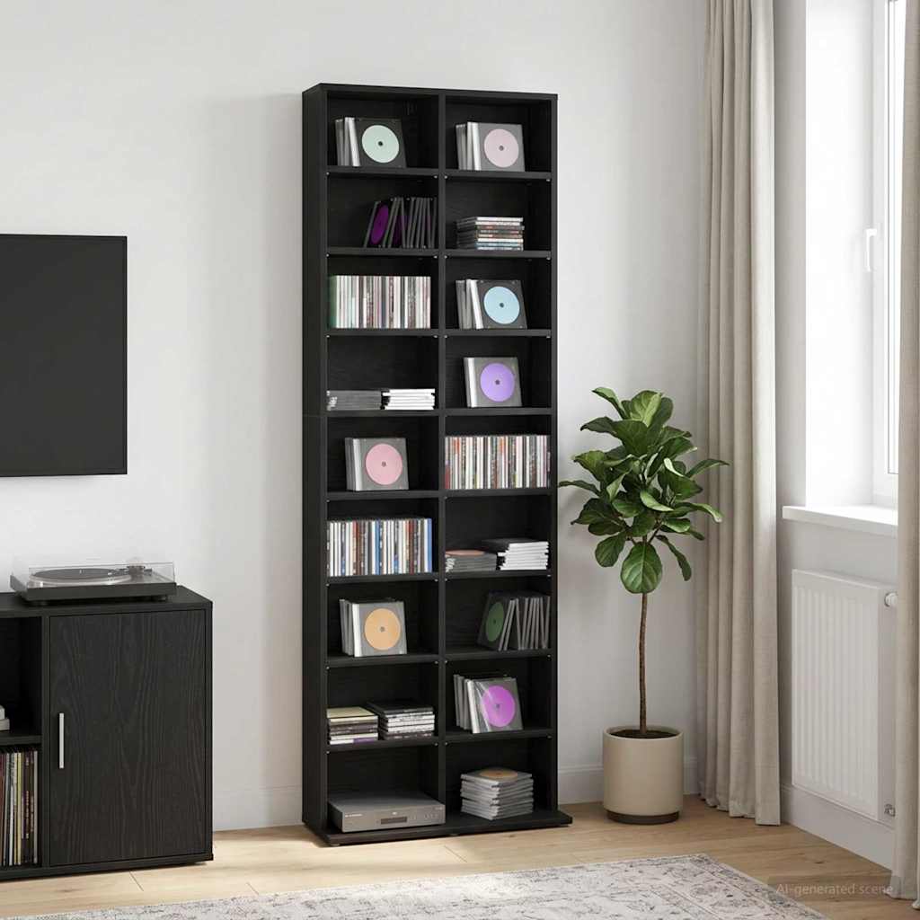 vidaXL Ντουλάπα CD Μαύρη Δρυς 65 x 23,5 x 175 εκ. Επεξεργασμένο Ξύλο