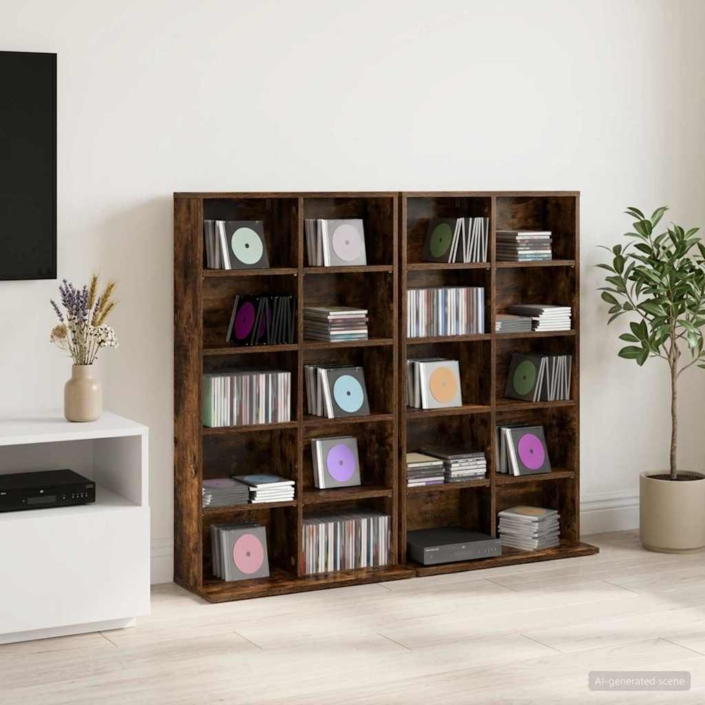 vidaXL Ντουλάπα CD 2 τμχ. Καπνισμένο Ξύλο Δρυός 65 x 23,5 x 97,5 εκ.