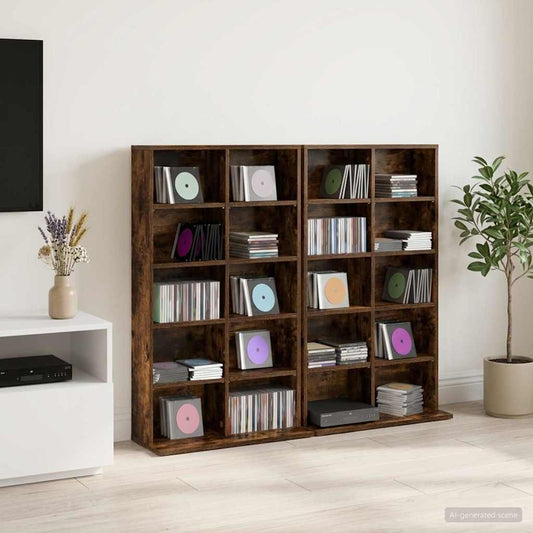 vidaXL Ντουλάπα CD 2 τμχ. Καπνισμένο Ξύλο Δρυός 65 x 23,5 x 97,5 εκ.
