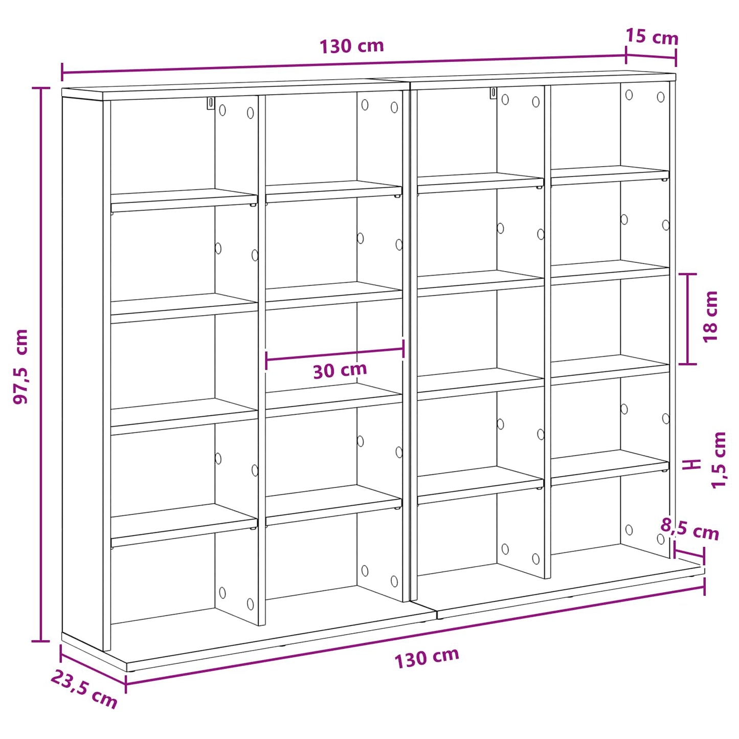 vidaXL Ντουλάπα CD 2 τμχ. Γκρι Sonoma 65 x 23,5 x 97,5 εκ.