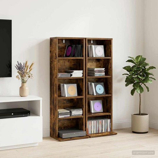 vidaXL Ντουλάπα CD 2 τμχ. Καπνισμένο Ξύλο Δρυός 33 x 23,5 x 97,5 εκ.