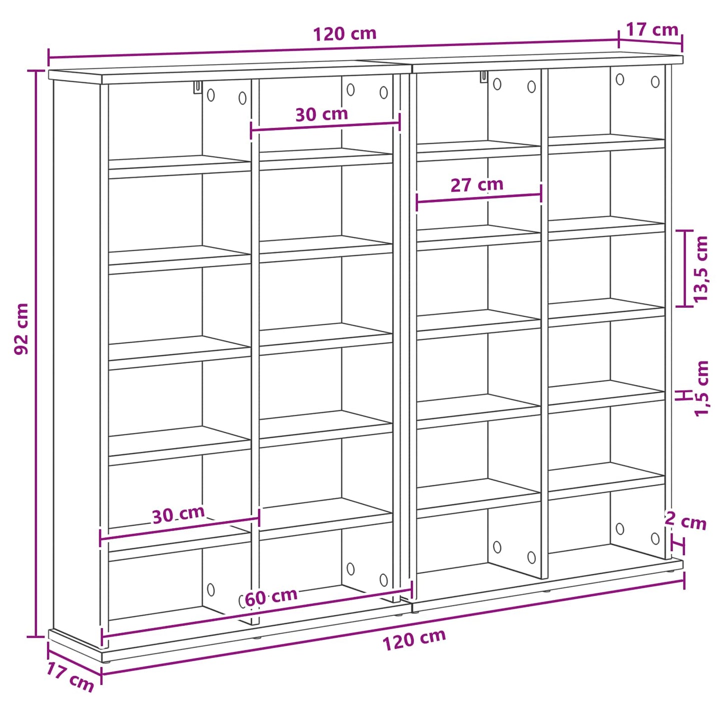 vidaXL Ντουλάπα CD 2 τμχ. Μαύρη Δρυς 60 x 17 x 92 εκ.
