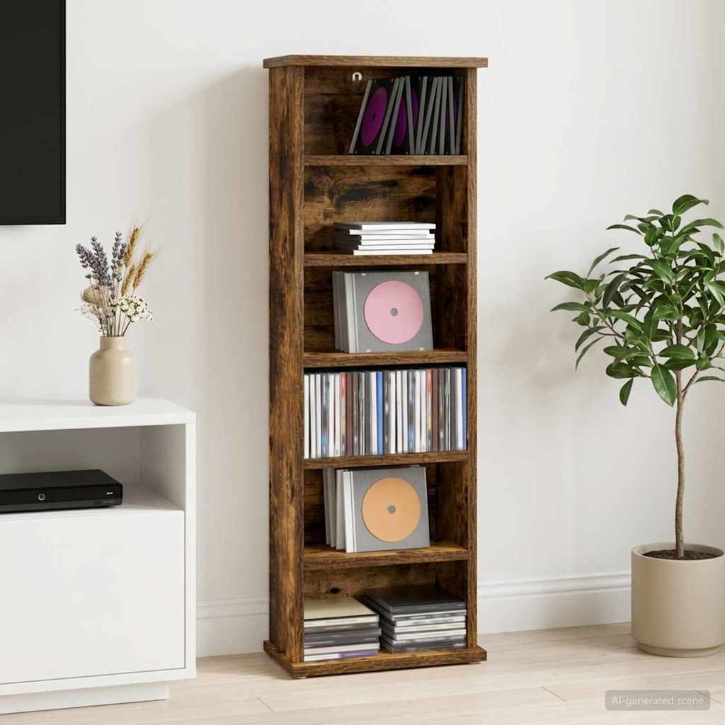 vidaXL Ντουλάπα CD Καπνισμένο Ξύλο Δρυός 60 x 17 x 92 εκ.