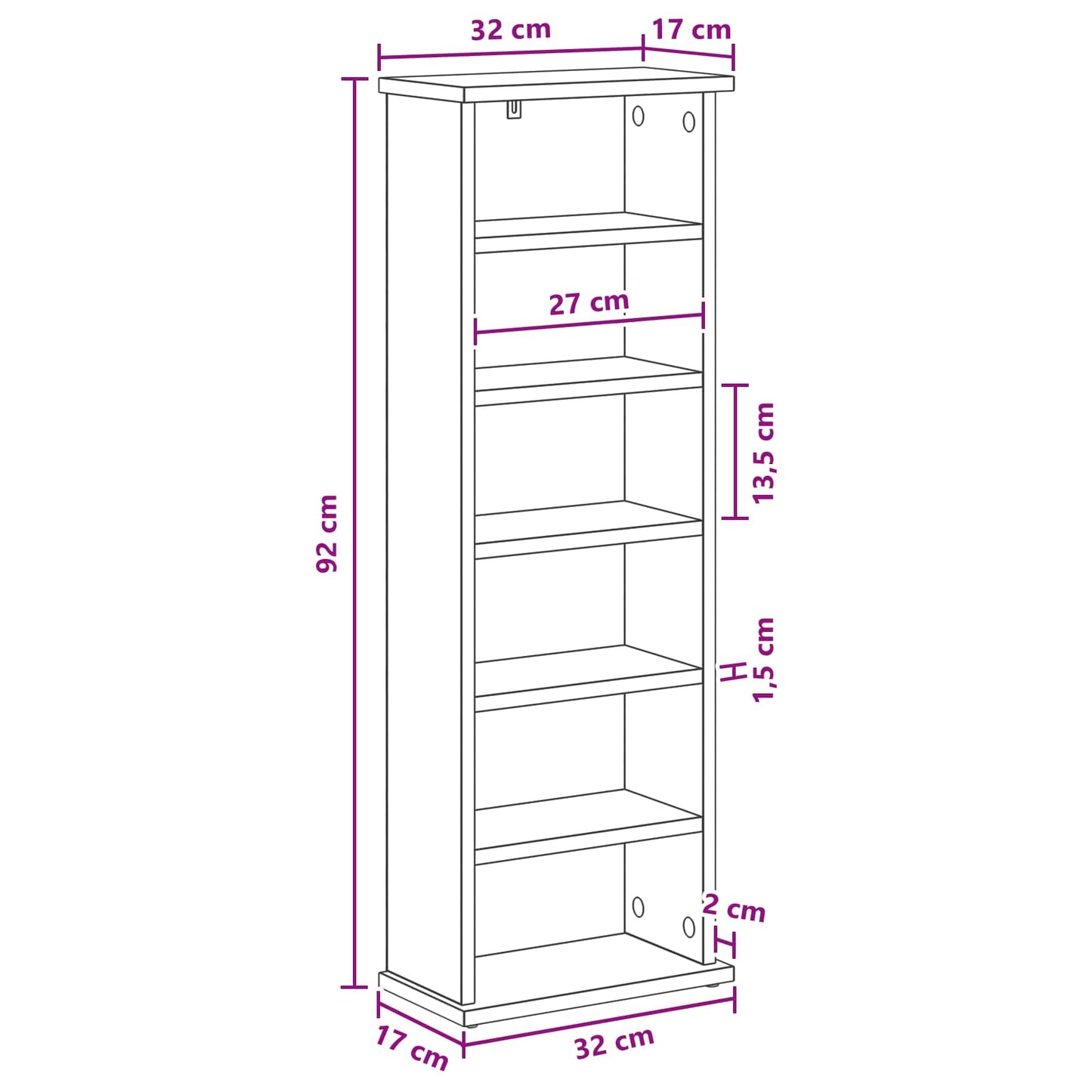 vidaXL Ντουλάπα CD Γκρι Sonoma 60 x 17 x 92 εκ. Επεξεργασμένο Ξύλο