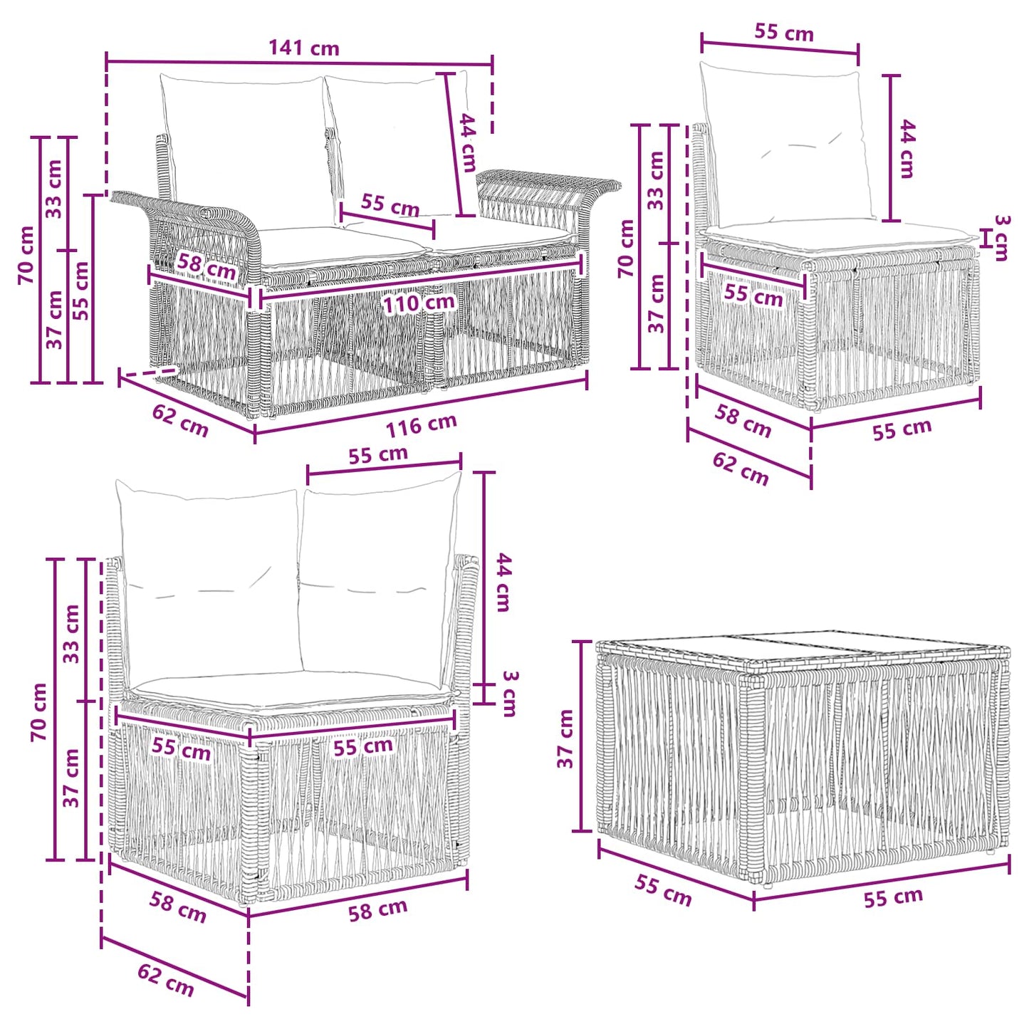 vidaXL Σετ Καναπέ Κήπου 14 pcs Μπεζ συνθετικό ρατάν
