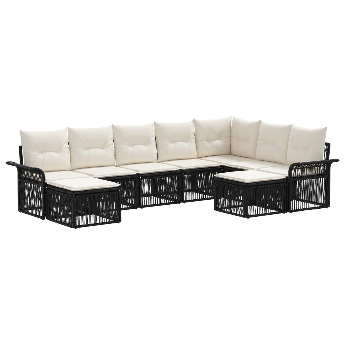 vidaXL Σετ Καναπέ Κήπου 9 pcs Μαύρο και Κρεμ Λευκό συνθετικό ρατάν