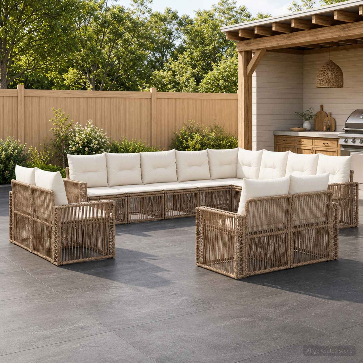 vidaXL Σετ Καναπέ Κήπου 12 pcs Μπεζ και Κρέμ συνθετικό ρατάν