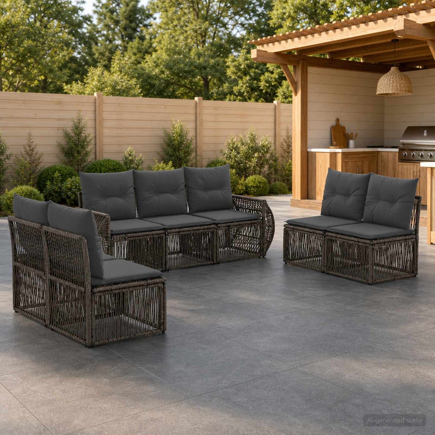 vidaXL Σετ Καναπέ Κήπου 7 τμχ. Γκρι και Σκούρο Γκρι συνθετικό ρατάν