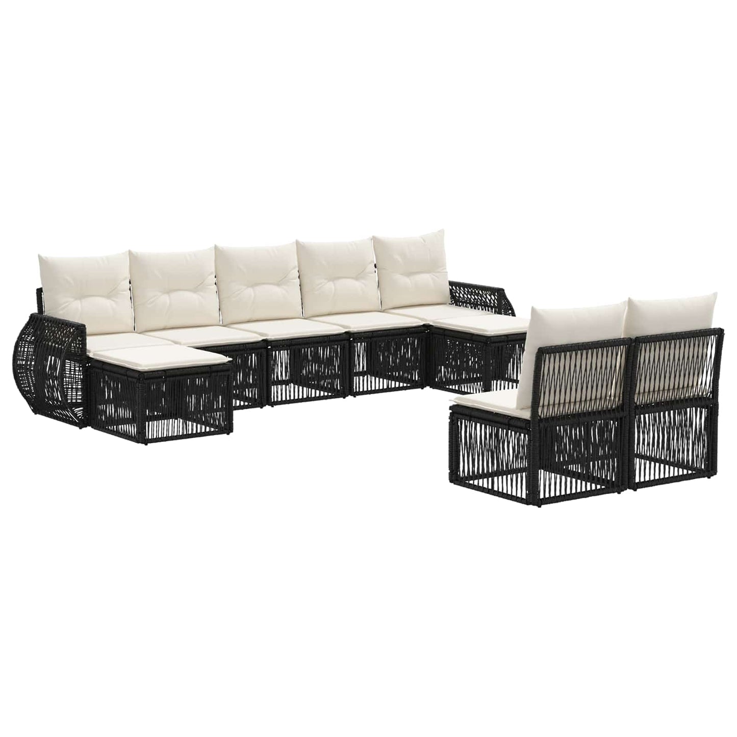 vidaXL Σετ Καναπέ Κήπου 9 pcs Μαύρο και Κρεμ Λευκό συνθετικό ρατάν