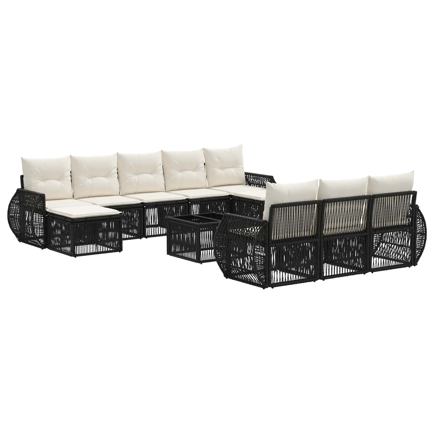 vidaXL Σετ Καναπέ Κήπου 11 pcs Μαύρο και Κρεμ Λευκό συνθετικό ρατάν