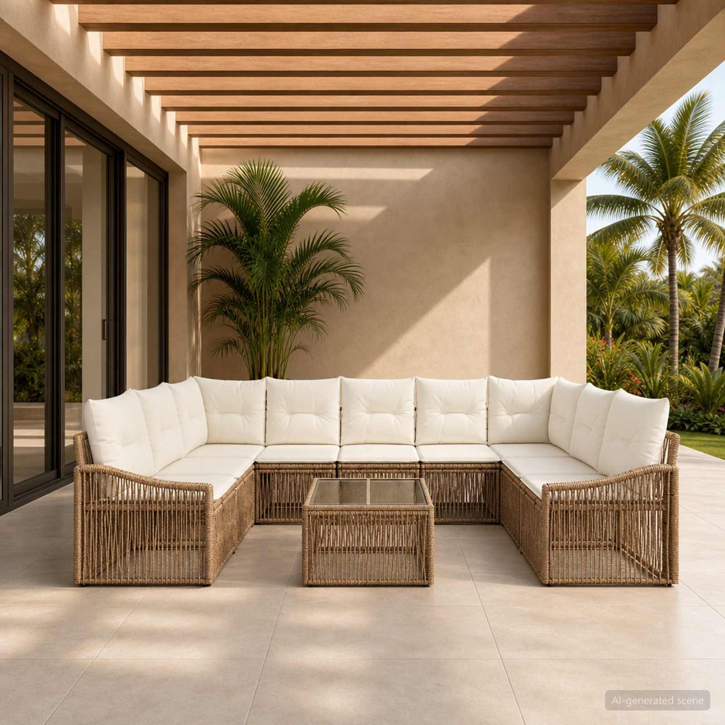 vidaXL Σετ Καναπέ Κήπου 10 pcs Μπεζ συνθετικό ρατάν