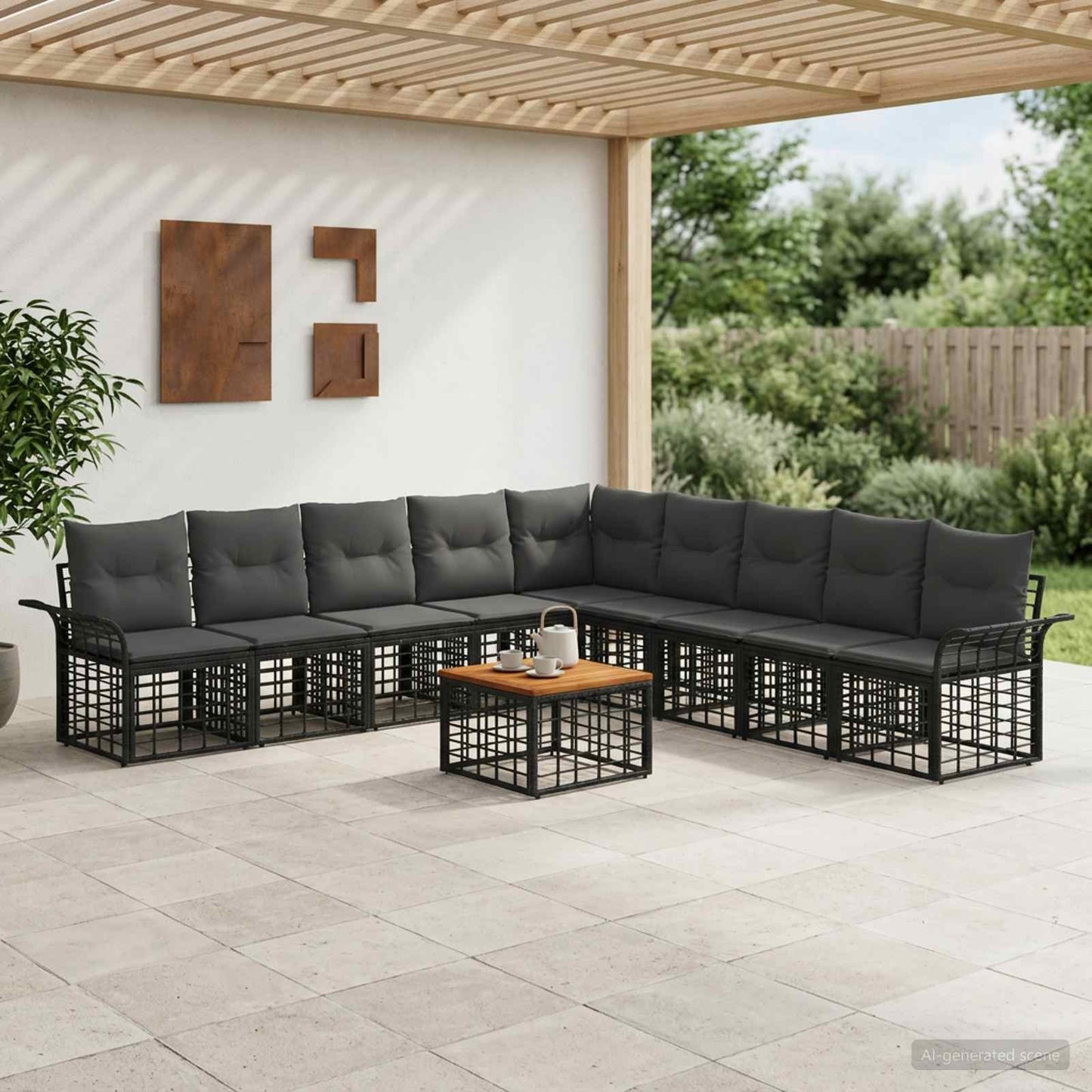vidaXL Σειρά Καναπέ Εξωτερικού 10 τμχ. Μαύρο και Σκούρο Γκρίζο