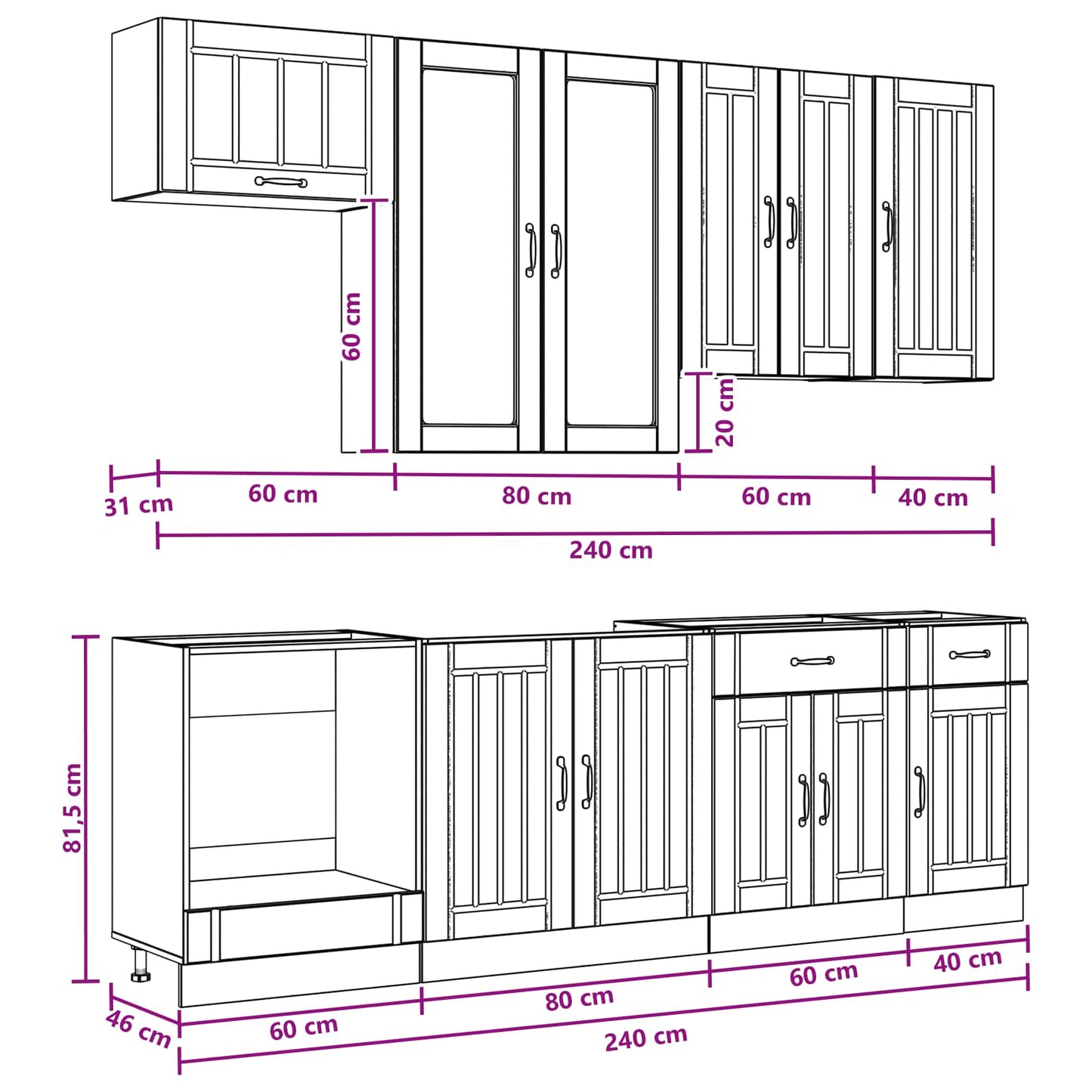 vidaXL Σέτ Ντουλαπιών με συρτάρι 8 pcs Λευκό Επεξεργασμένο ξύλο