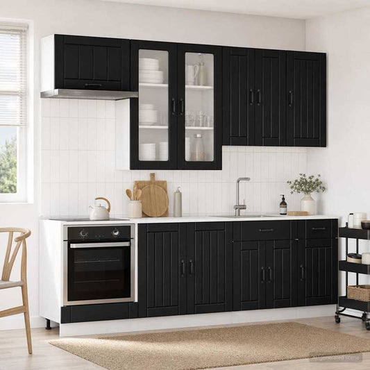 vidaXL Μονάδα κουζίνας LUCCA 8 pcs Μαύρο Επεξεργασμένο Ξύλο