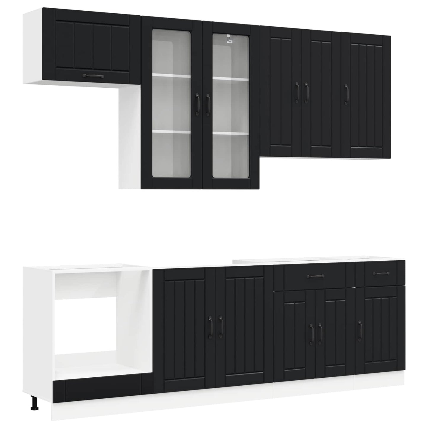 vidaXL Μονάδα κουζίνας LUCCA 8 pcs Μαύρο Επεξεργασμένο Ξύλο