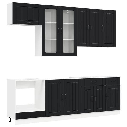 vidaXL Μονάδα κουζίνας LUCCA 8 pcs Μαύρο Επεξεργασμένο Ξύλο