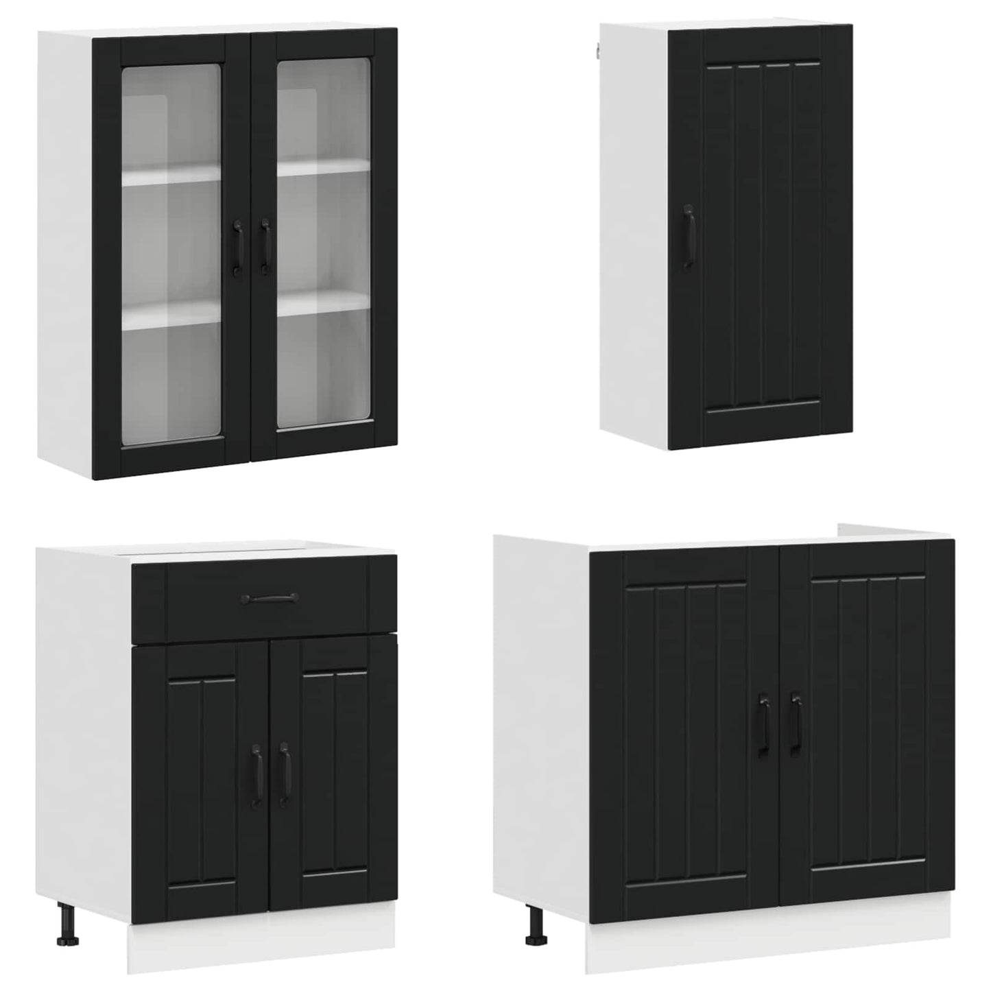 vidaXL Μονάδα κουζίνας LUCCA 8 pcs Μαύρο Επεξεργασμένο Ξύλο